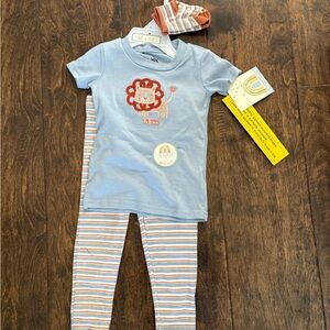 Mud Pie Blue and Orange Lion Pajama Set